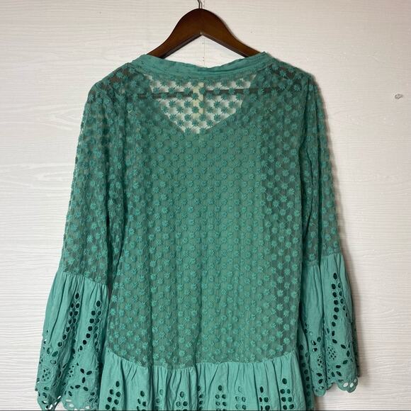 RHUM & RAISIN Teal Eyelet layer Tunic Boho Bohemian M/L - Picture 11 of 11